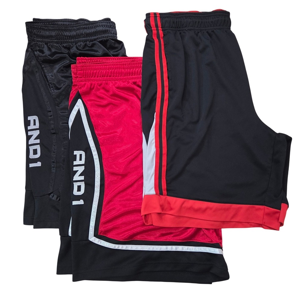 Lot of 3 AND1 Men Basketball Shorts 3XL Black Red Mesh Athletic Workout Training